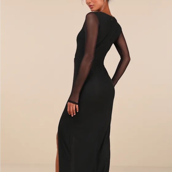 Lulu's Remarkable Attitude Black Mes Asymmetrical Cutout Maxi Dress - Picture 3 of 4